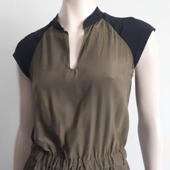 Parker | Two-tone Silk Dress with Mesh Detail - Picture 4 of 10